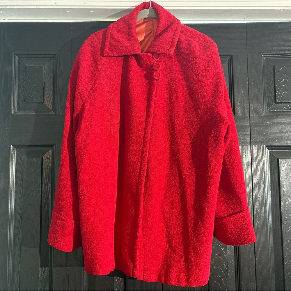 1940s Red Wool Bouclé Swing Coat Vintage Large